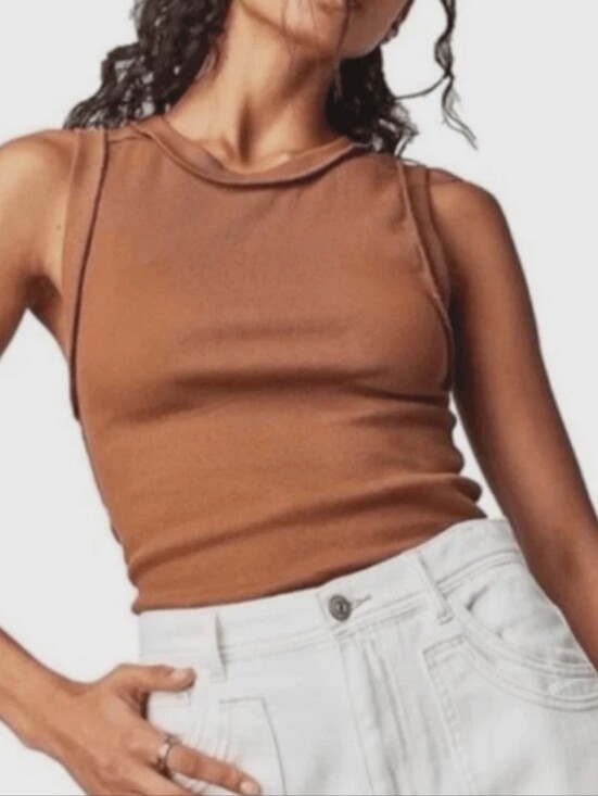 Free People Tops - WE THE FREE Kate Tank in Almond Ash Brown Tan Small Ribbed LIKE NEW